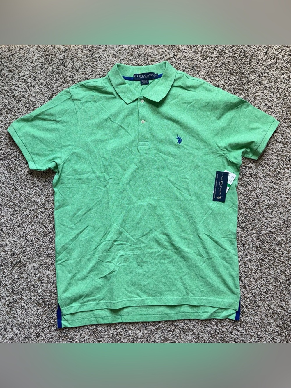 NWT U.S. Polo Assn Men’s Size L Green Pique Polo Shirt Short Sleeve